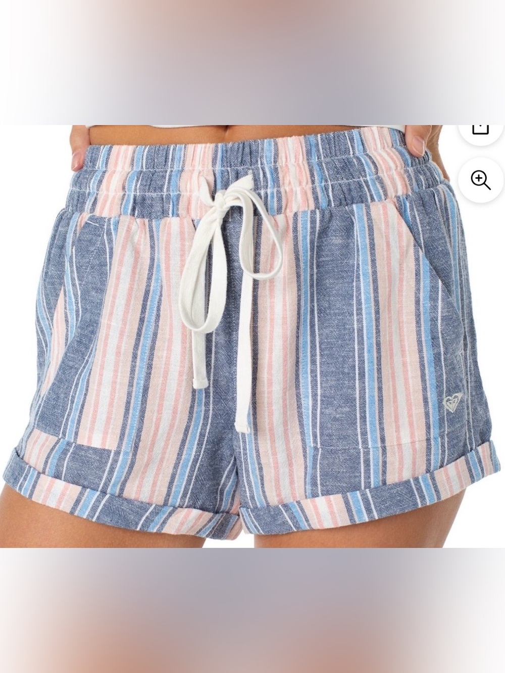 Brand new Striped Blue & Pink Drawstring Women's Shorts size large Roxy brand